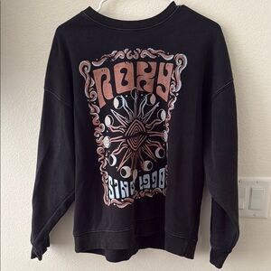 Roxy Black Crewneck Sweater with Graphic Design